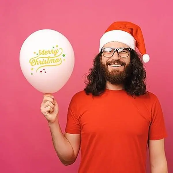 25pcs 5styles Red Green White Christmas Balloons - 12inch Santa Claus Pine Tree Elk Merry Christmas Latex Balloons for Party Decorations Pack Set