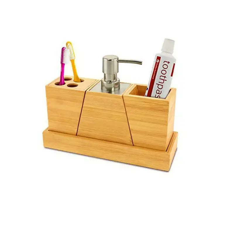 Bamboo Bathroom Accessories Set - Tumbler, Soap Dispenser, Brush Holder, and Bath 0
