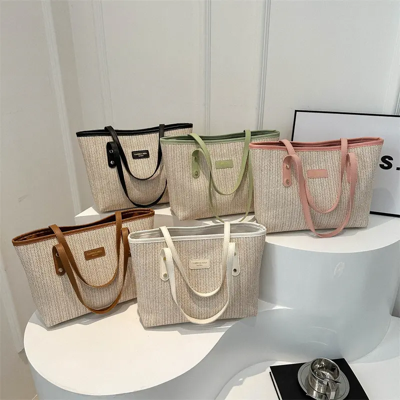 Simple Large Capacity Straw Bag Female  New Fashionable Color Collision Underarm Bag Beach Versatile Woven Popular Tote Bag