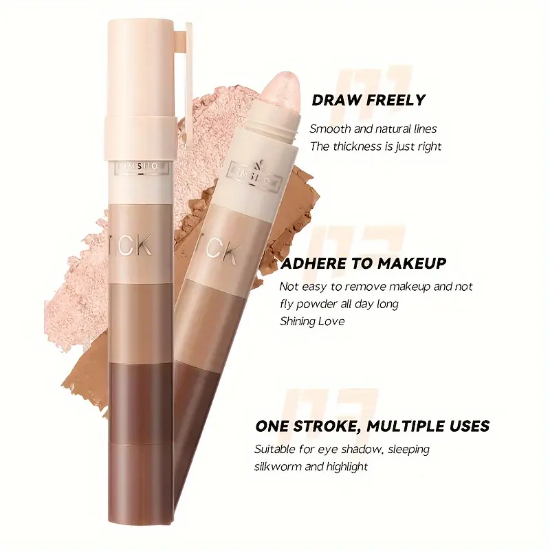 5-Step Lazy Eye Shadow Stick, Highlighter, Natural Eyeshadow Pencil, Non-Fly Powder, Easy Application, Portable Eyeshadow, Matte & Shimmer Finish, Brown & Golden Tones, 9-18 Shades, Beauty & Personal Care 5