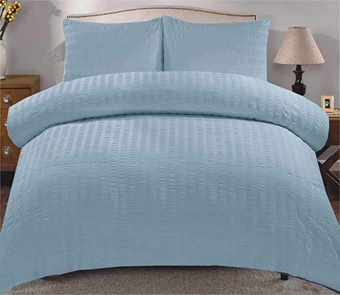Seersucker Duvet Quilt Cover with Pillow cases Non Iron Bed cover   soft pink 7