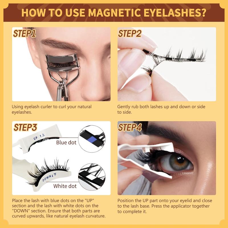Magnetic-Eyelashes with Applicator Natural Look, 1 Pair Reusable Magnetic Lashes, No Glue Needed Eyelashes Magnetic, Easy to Wear and Remove with Instructions(Magnetic Eyelash Kit style B) Makeup Lash Extensions Cosmetic Eyelash Extension 3