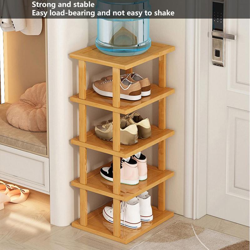 6 Tier Vertical Shoe Rack Tall Narrow Shelf Storage Organizer Slim Shoe Tower UK Bamboo Metal 2