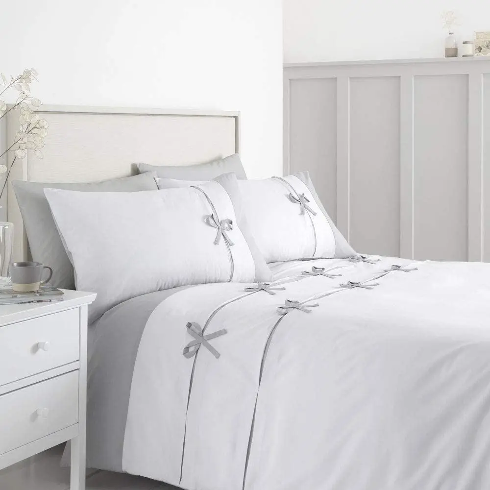 Catherine Lansfield Milo Bow Duvet Cover Set - White - King