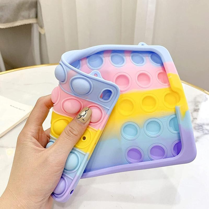 XZC Push Pop Fidget Toys Case for iPad 2019/2020/2021 (7th/8th/9th) 10.2inch Silicone Shockproof Full Body Protection Tablet Cover with Fold Kickstand and Lanyard (iPad 2019/2020/2021 10.2) 5