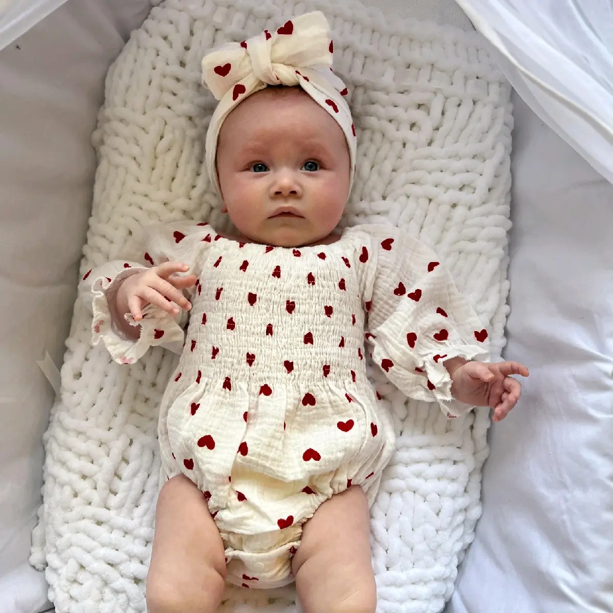 Baby girls heart design Romper and matching headband Toddler Infant Comfortable Cotton Soft Breathable