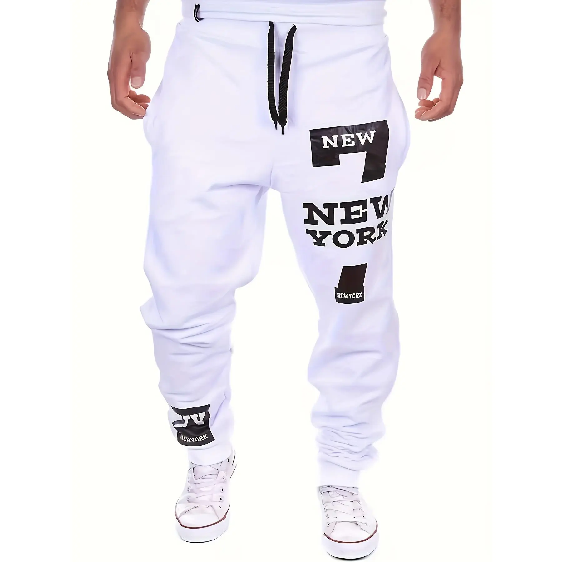 2024 Men's Regular Fit Solid Color Sports Pants With Dual Side Pockets And Drawstring, Alphabet "NEW YORK"print Chic And Casual Trousers For Men, Perfect For Outdoors Activities