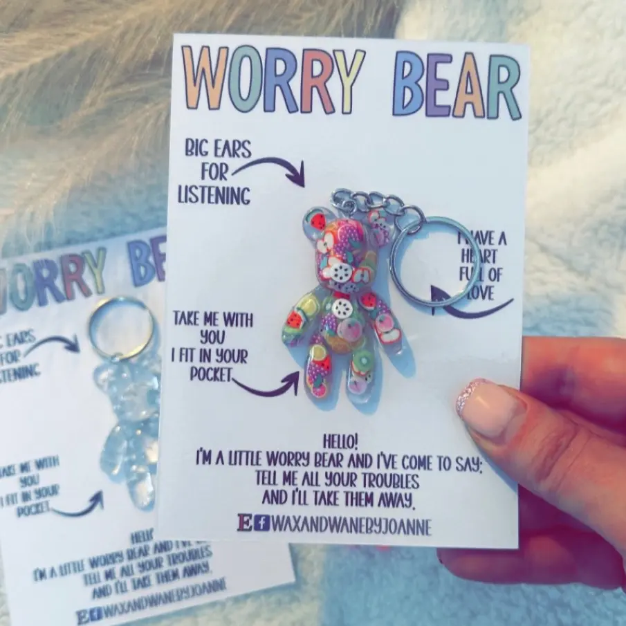 Worry Bear, Anxiety Relief Gift, Pocket Hug, Stress Relief Gift For Her, School Anxiety, Mental Health Gift, Back To School Keychain,Anxious