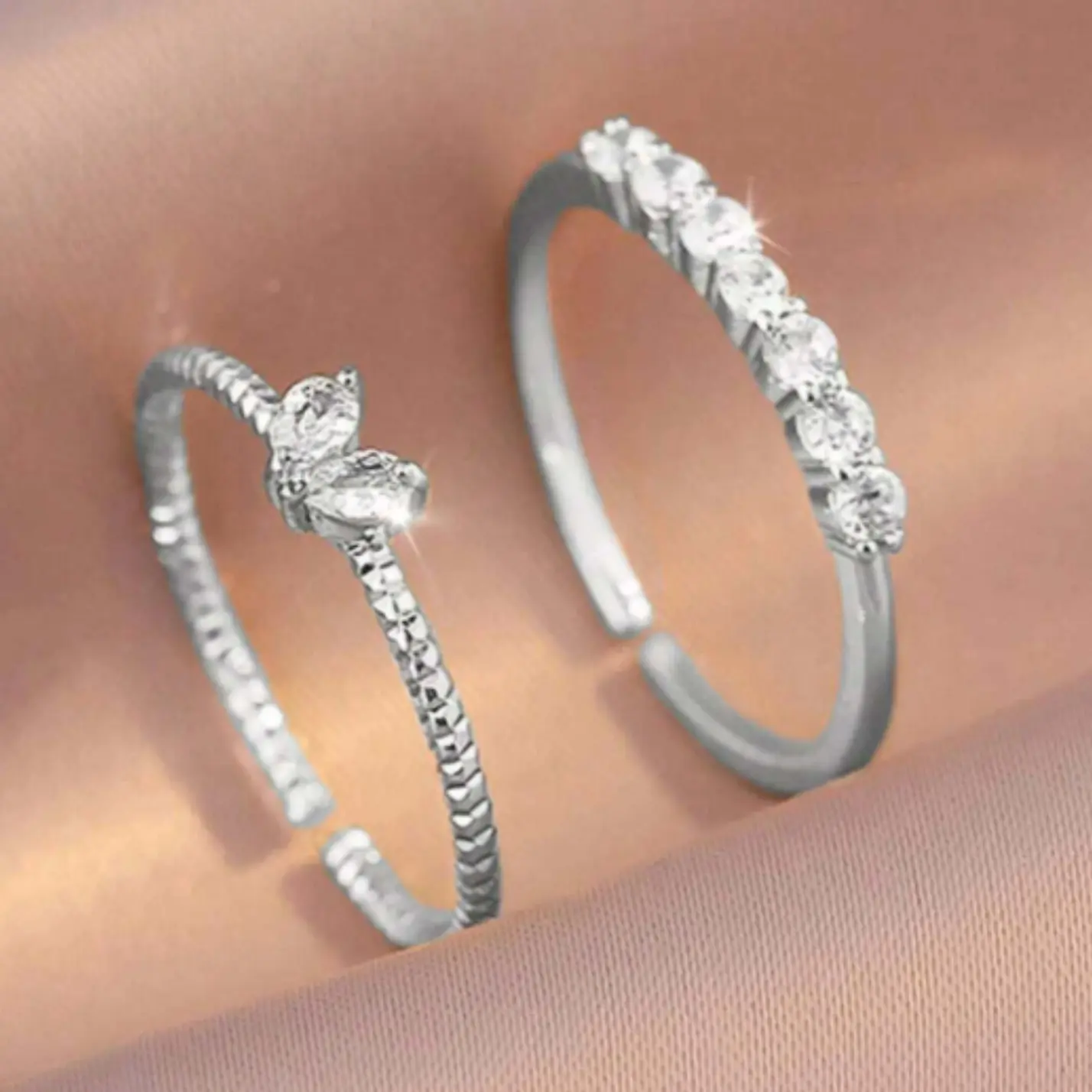 Leaf Shaped Rings Set of 2 for Women's Everyday Wear