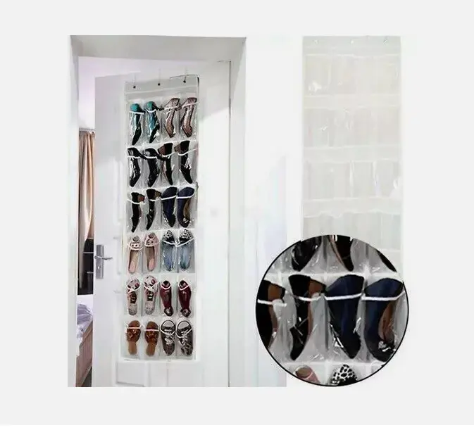 24 Pocket Hanging Shoe Holder Over Door Storage Box Closet Organizer Rack Hanger Hangable Multicolor
