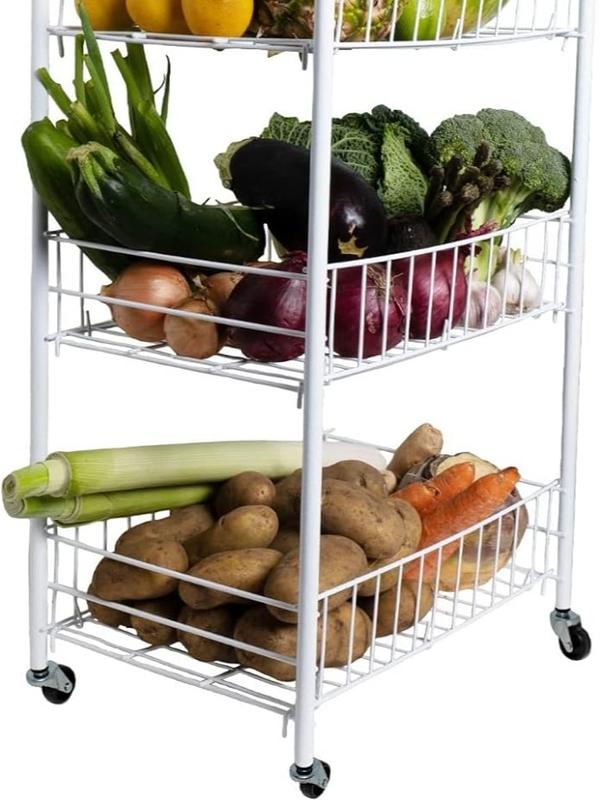 Fruit & Vegetable Rack, 2 / 3 / 4 Tier Fruit Basket Storage Shelf Organizer - Stand CART Trolley Kitchen - Durable Metal - Organize Fruits & Veg Rack in Kitchen, Pantry, Bathroom - White 3