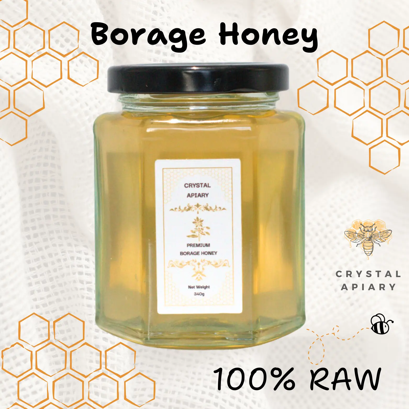 Raw Borage Honey 340g by Crystal Light Sweet Flavour