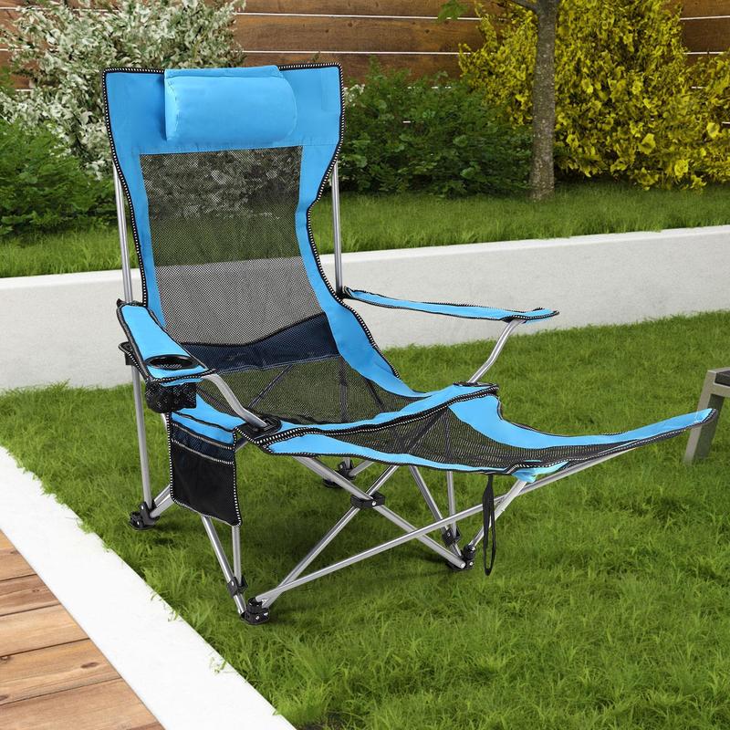 Adjustable Folding Recliner Camping Chair – Lightweight Portable Chair with Detachable Footrest, Headrest, Cupholder, and Pocket for Outdoor, Beach, and Garden 3