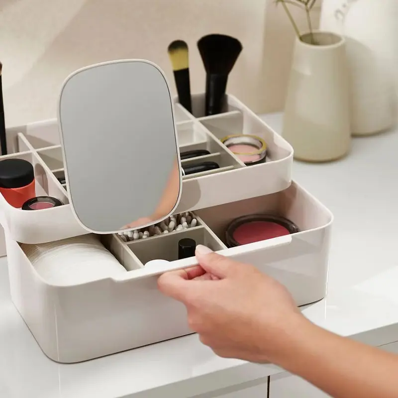 Lifeideas Large Capacity Cosmetic Organizer with Removable Mirror,Makeup Storage Box,Makeup Organizer,Makeup Storage Organizer,Cosmetic Storage Case,Jewelry Storage Organizer,Cosmetic Storage Box for Living Room,Bedroom,Bathroom 5