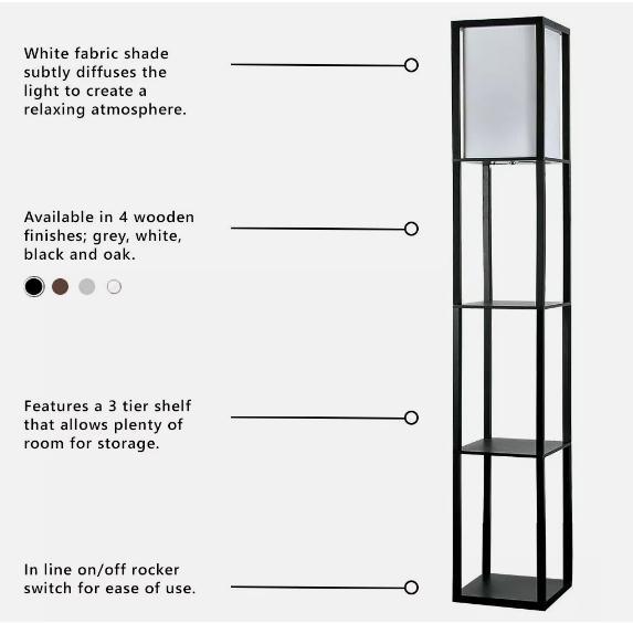 Floor Lamp with Shelves Standard Shelf Storage Wooden Standing Lounge Light Home 8