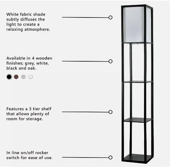Floor Lamp with Shelves Standard Shelf Storage Wooden Standing Lounge Light Home 8