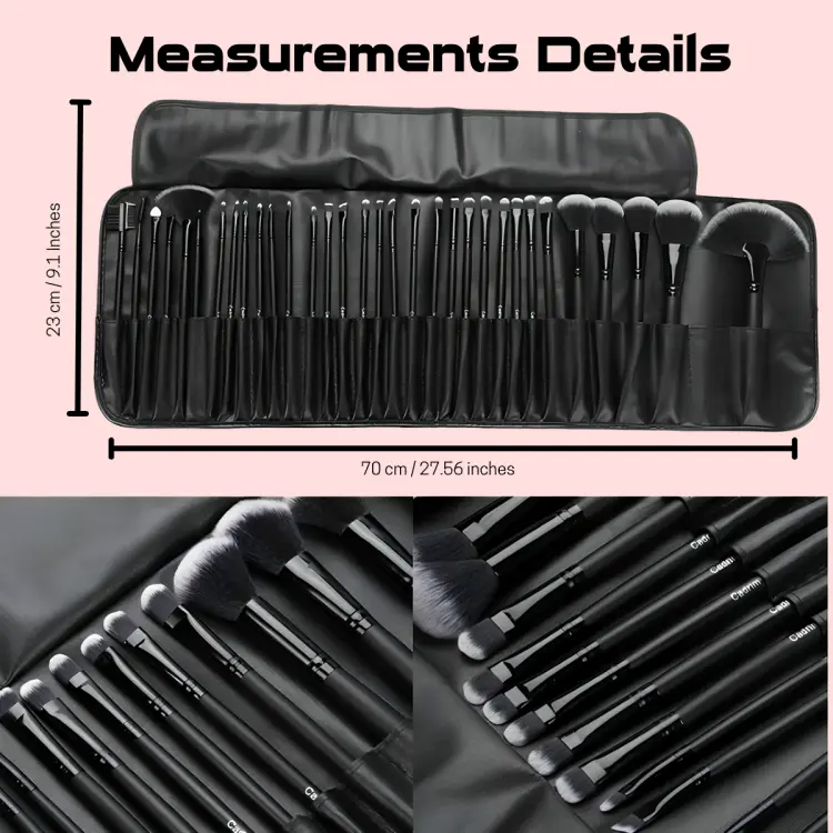 32-Piece Pro Makeup Brush Set - Natural & Synthetic Bristles, Black Handle for Flawless Makeup Application - Cosmetic 2