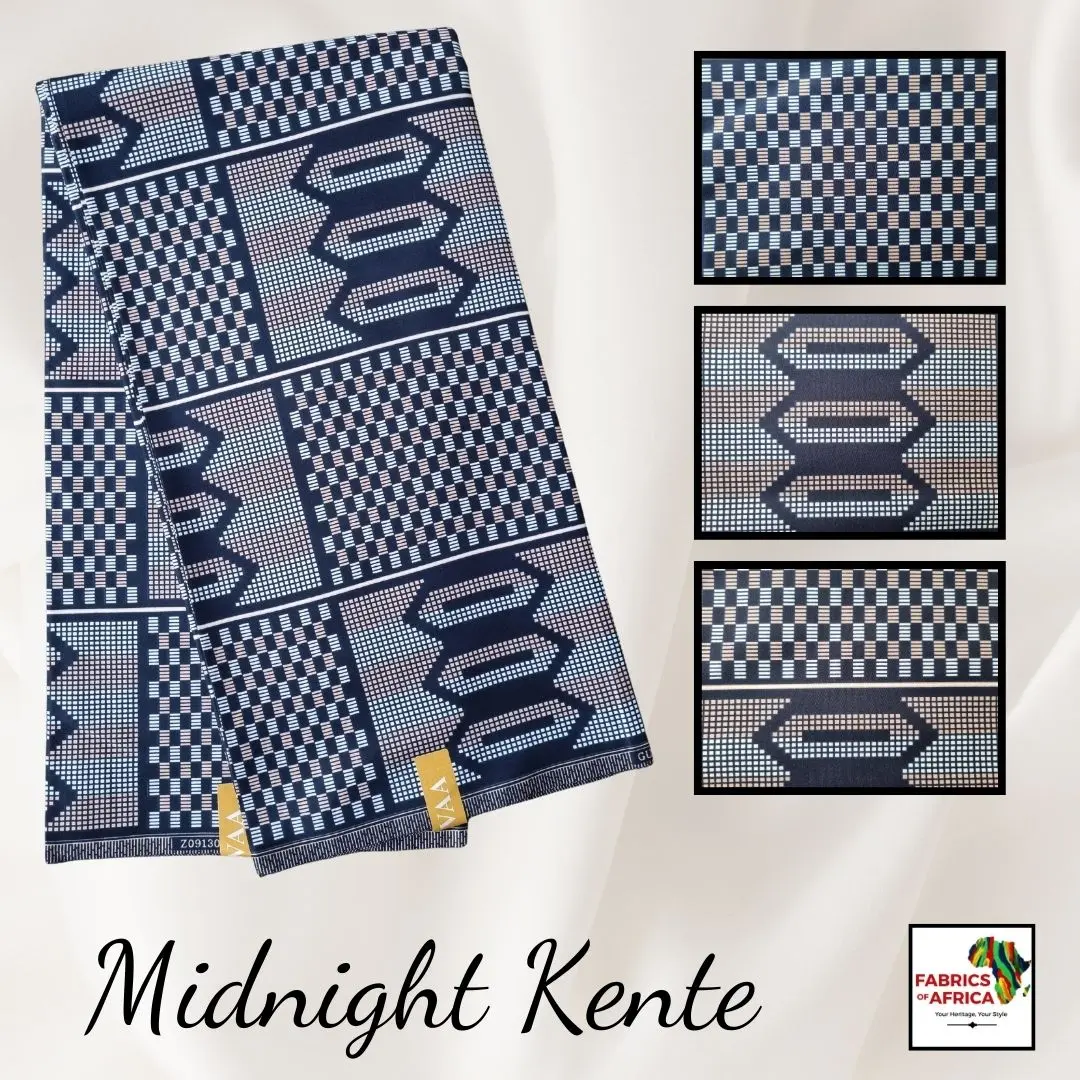 African Kente Wax Print Fabric 6 Yards Soft Premium Polycotton - Midnight Kente