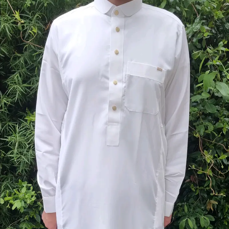 Cream White and Gold Premium Arabian Royal Collared Thobe 1