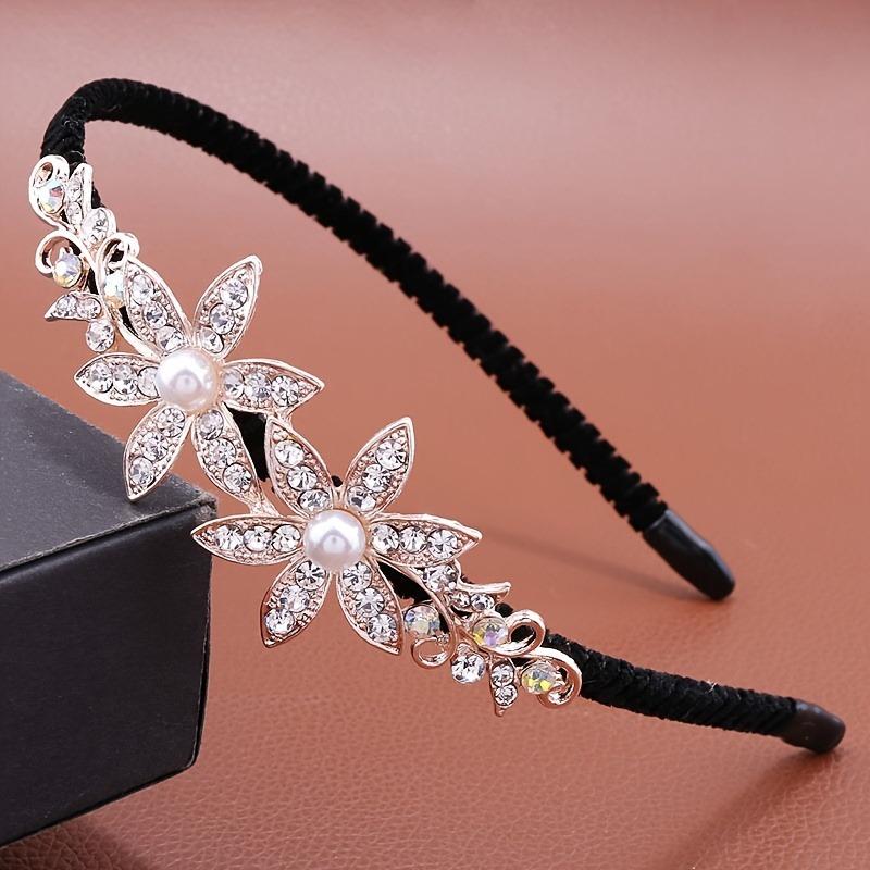 1pc Elegant Floral And Butterfly Rhinestone Hairband, Versatile Hair Accessory For Women, Retro Style, Simple Design For Face Washing And Styling 0