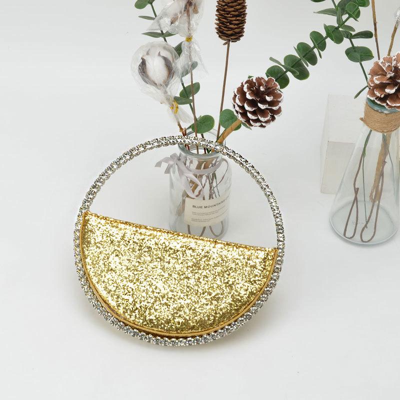 Product Introduction of New Arrival Trendy Women Chic Round Satin Crossbody Hand Bag with Round Bling Crystal Handle Evening Party Bag Purse 13