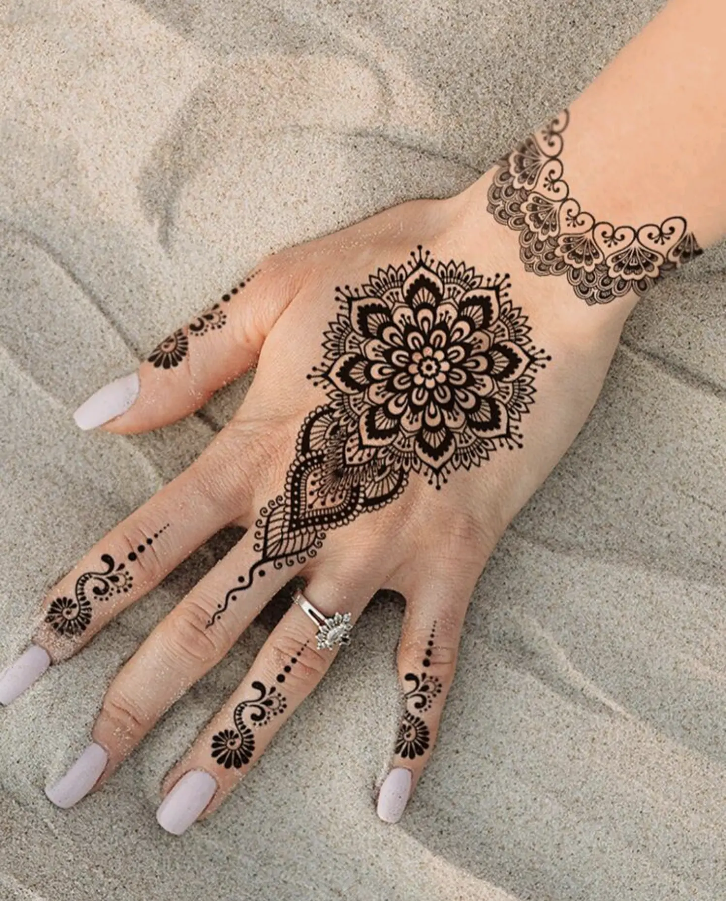 1 Sheet Temporary Black Henna/ Mehendi Tattoo Stickers For Hand and Fingers