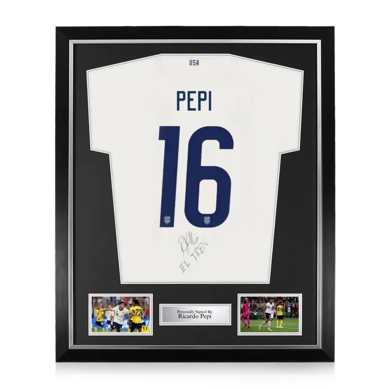 Ricardo Pepi Signed Framed USMNT Home Shirt w/ "El Tren" Inscription 0