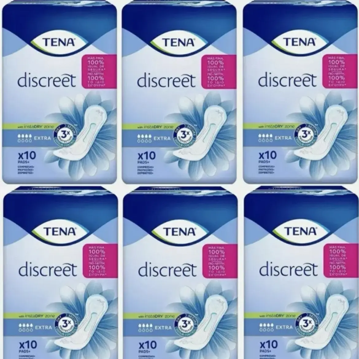 Tena Lady Discreet Extra Pads - 6 Packs Of 10 (Total 60 Pads)