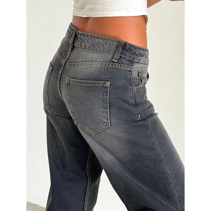 Straight-leg High Waist Jeans Women 2025 New Leg Pockets Pants Y2k Long Denim Trousers Vintage Grey Washed Jeans Womenswear Bottom Lady Comfort Streetwear Basic Minimalist plus  size womens  jeans 1