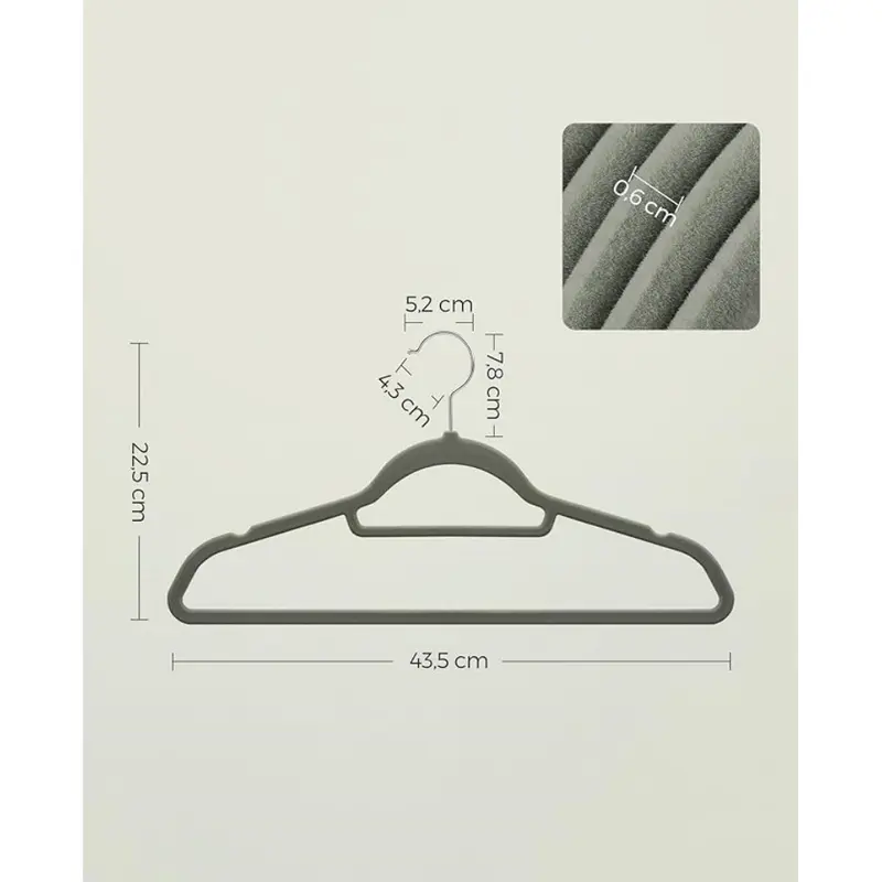 SONGMICS Velvet Hangers, Set of 20 Clothes Coat Hangers, Non-Slip, with Tie Bar and 360° Swivel Hook, Space-Saving, 0.6 cm Thick, 43.5 cm Long, for Dresses Trousers 6
