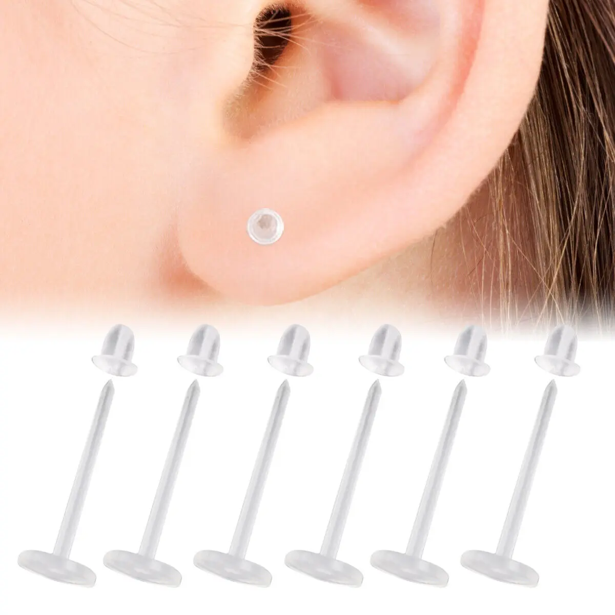 25 Pairs Clear Acrylic Earring Studs with Gift Pouch for Work and School