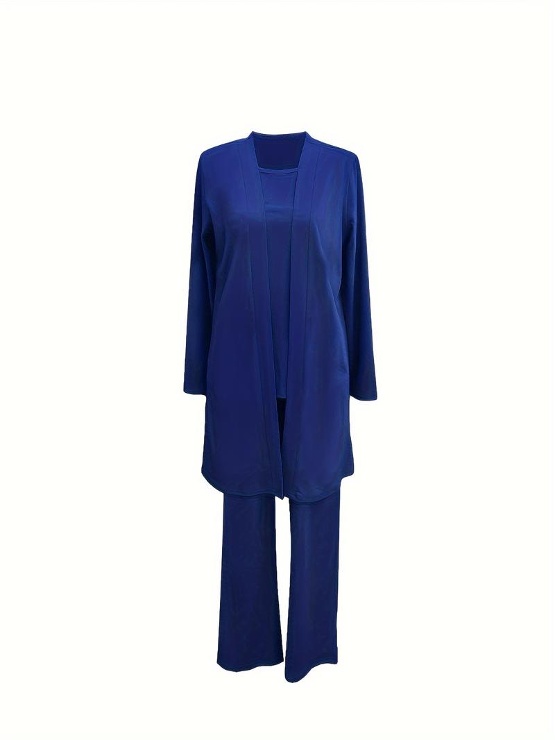 Product Introduction of Casual Three-piece Solid Set, Long Sleeve Cardigan & Top & Long Pants Outfits, Women's Clothing 5