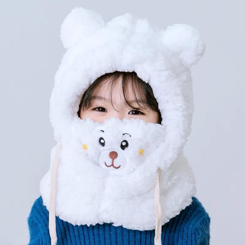 Product Introduction of Trend children's hat winter neck one men's and women's baby ear protection face cap cute bear plush warm fashion 5