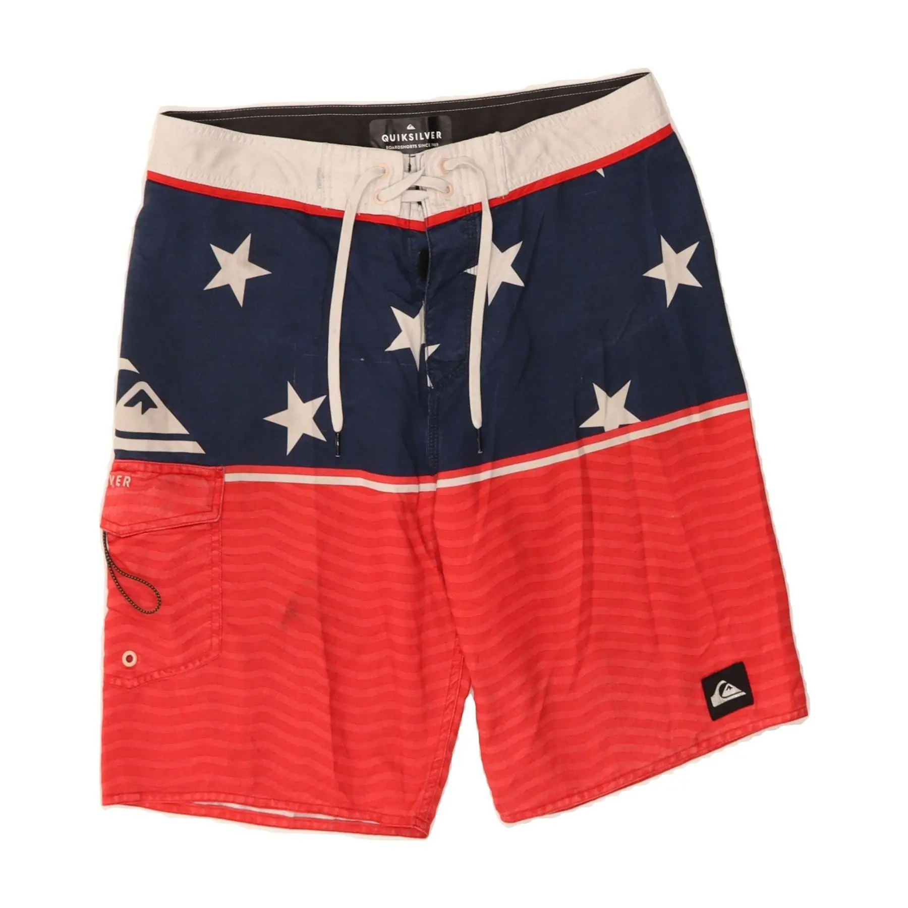 Pre-Owned Vintage QUIKSILVER Mens Graphic Swimming Shorts Medium Red Colourblock Polyester