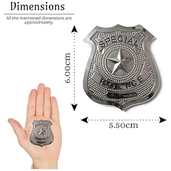 Adult Silver Police Badge with Star Decoration Special Police Metal Badge Halloween Zombie Police Officer NYPD Cops and Robbers Cosplay Unisex Police Accessories Fancy Dress Accessory Costume Menswear 2