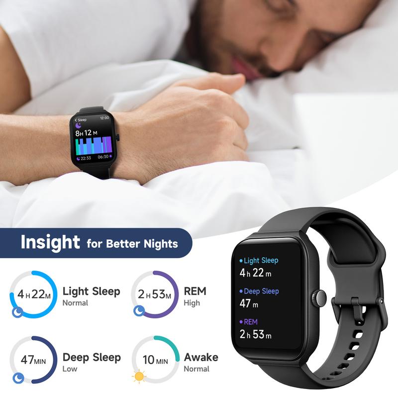 TOOBUR Smart Watch with BT Answer/Make Calls, Smart Voice Assistant, Sleep Tracking, IP68 Waterproof, Step Calorie Activity Tracker, 100 Sports Fitness Tracker, 1.95" Smartwatch for Men Women, Compatible iOS&Android Phones 5