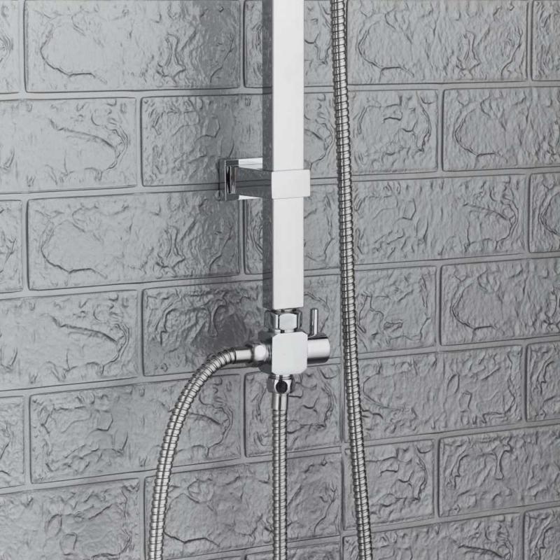 Large Waterfall Chrome Square Dual Shower Head Riser Rail Luxury Bathroom Set 5