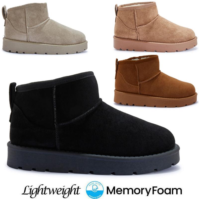 LADIES ANKLE PLATFORM BOOTS WOMEN WARM SNUGG COMFY FAUX FUR SLIP ON FASHION SHOE Girl Footwear Comfort Casual Lightweight Walking Shoes 1