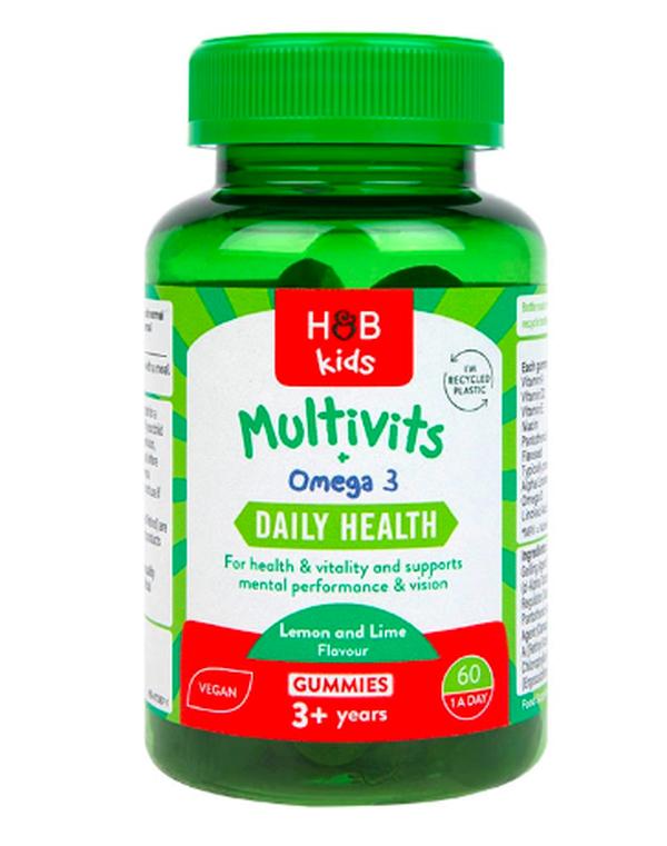 Holland & Barrett Kids Multivitamins & Omega 3 – 60 Lemon & Lime Flavour Gummies | Supports Mental Performance, Vision, Bones & Immunity | With Flaxseed Oil, Vitamin D, A, C & E | For Children 3+ 0