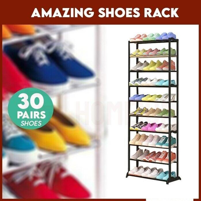 Shoe Rack 10 Tier Lightweight & Portable Storage Solutions Black or White 5