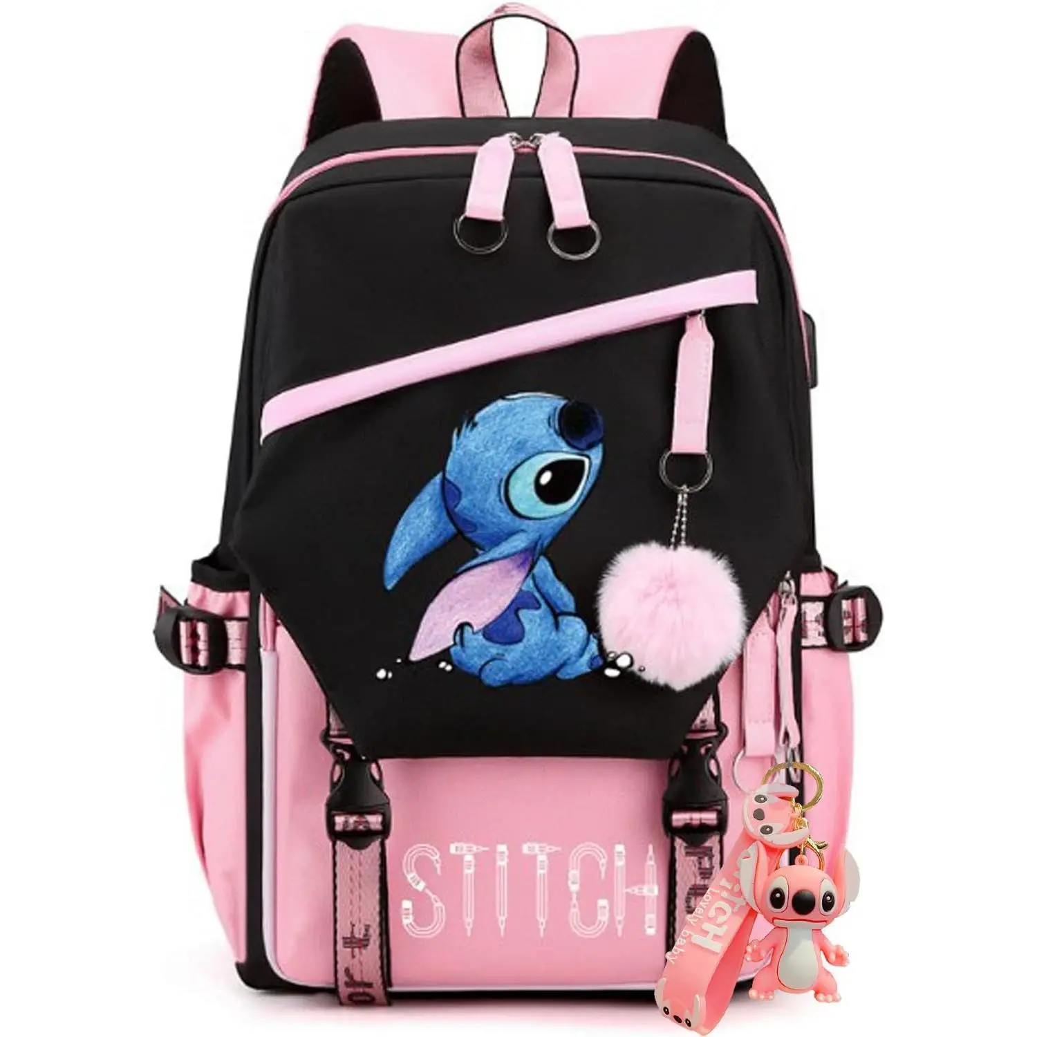 Stylish Pink Cartoon Backpack with USB Charging Port, Water-Resistant School Bag for Teens, Spacious Laptop Travel Daypack, Cute Kawaii Design, Multiple Pockets, Comfortable Shoulder Straps, Trendy College Accessory
