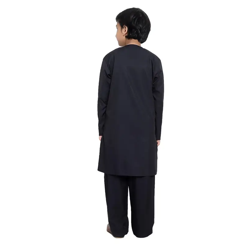 KIN-KG607-B - Boys Plain Kurta with Embroidery embellishment around neck and buttons area, comes with Shalwar. Ple 3