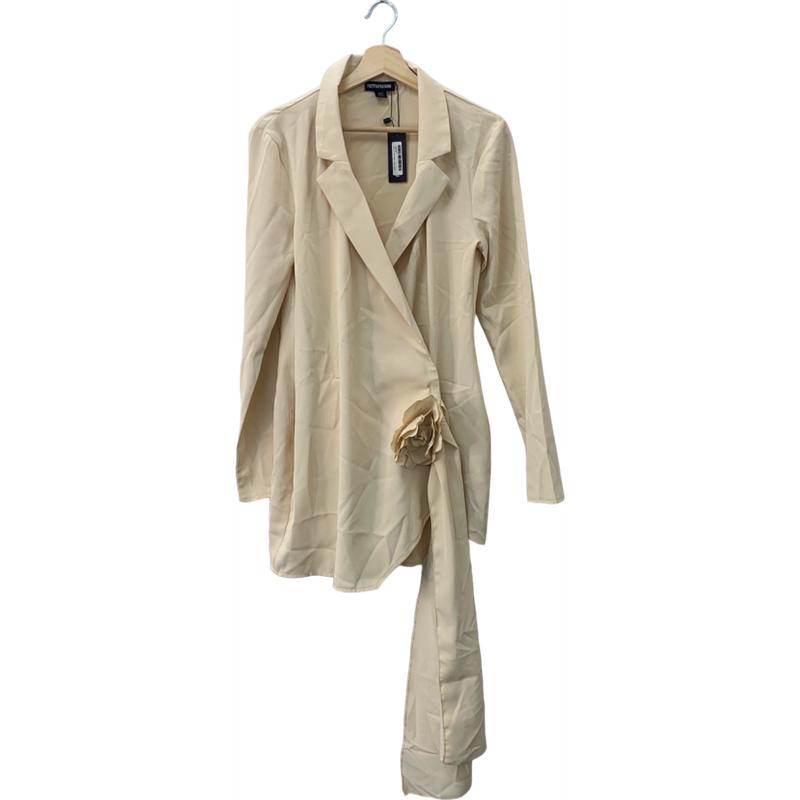 PrettyLittleThing Cream Floral Corsage Detail Blazer Dress UK 10 0