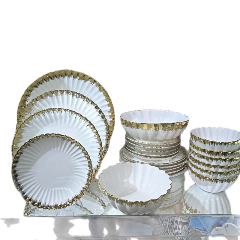 Round dinner plate  ceramic Gold & white stylish Plates, Roundgular Tableware Traditional Round Thick Rectangular 0