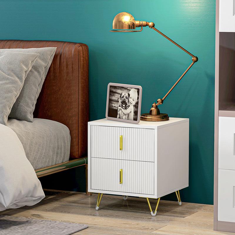 HOMCOM Bedside Table with 2 Drawers, Side End Table, Nightstand Bedside Cabinet with Metal Frame for Living Room, Bedroom, White 6