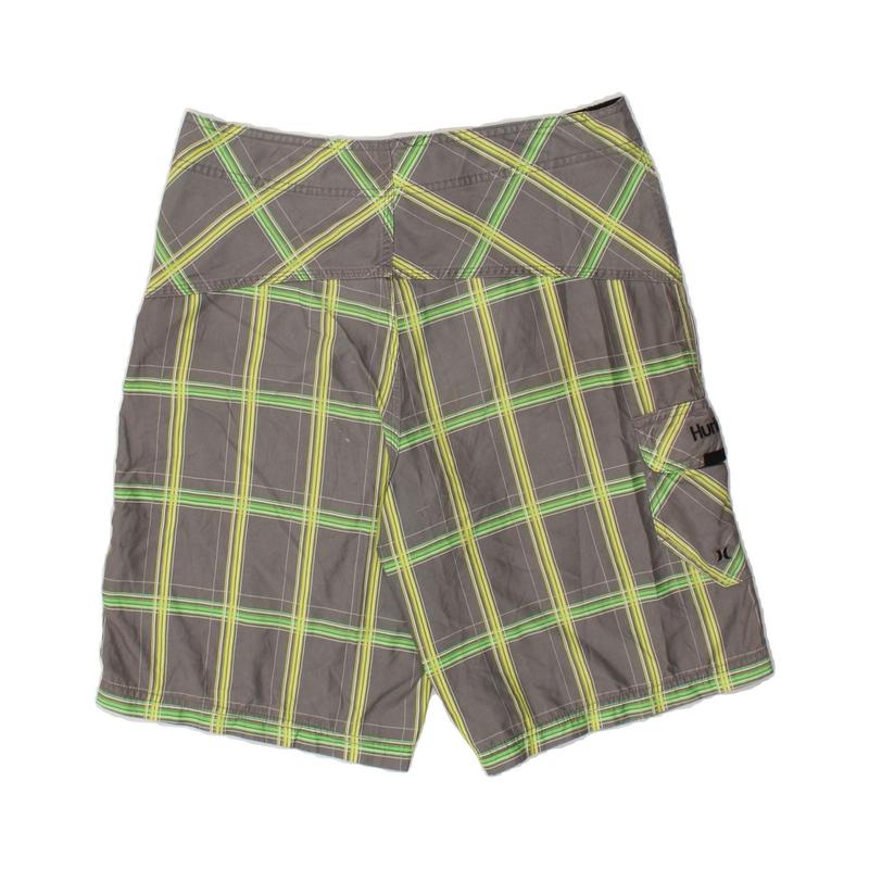 Pre-Owned Vintage HURLEY Mens Swimming Shorts Large Grey Check Polyester 2