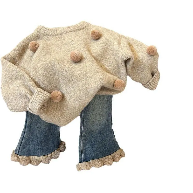 - Baby Clothes Girls Sweater Spring and Autumn new style children's long-sleeved wool top +Jeans Pants 5