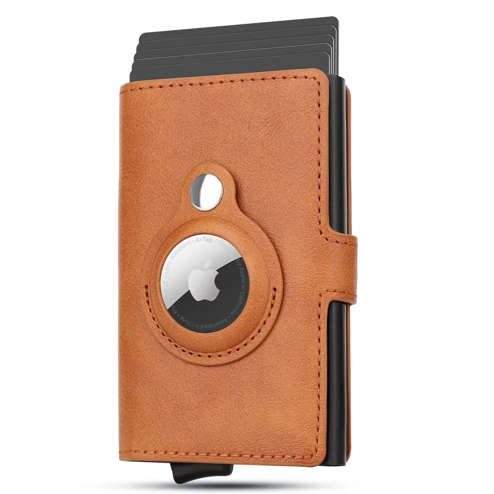 WALLFID AirTag Wallet Men's Credit Card Holder, Leather Card Wallet RFID Blocking Pop Up Metal Bank Card Case cardholders