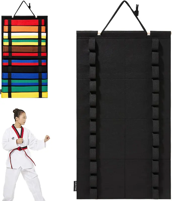 12 Belts Karate Belt Display Rack, Wall Hanging Martial Arts Belt Holder, Black Karate Taekwondo Belt Organizer for Kids Adults Martial Arts Learners(No Belts) 0