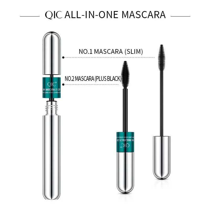 QIC 2 in 1 4D Silk Fiber Lash Mascara for Natural Lengthening and Thickening Effect - Makeup, Eyelashes Cosmetic mega volume striplashes 2